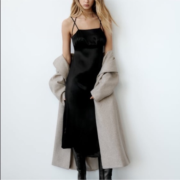 Zara Black Midi Slip Dress - Picture 3 of 6